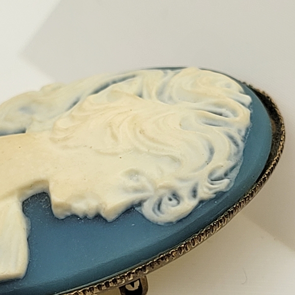 Stunning Vintage Cameo C-Clasp Brooch in Blue and Cream - Picture 6 of 11